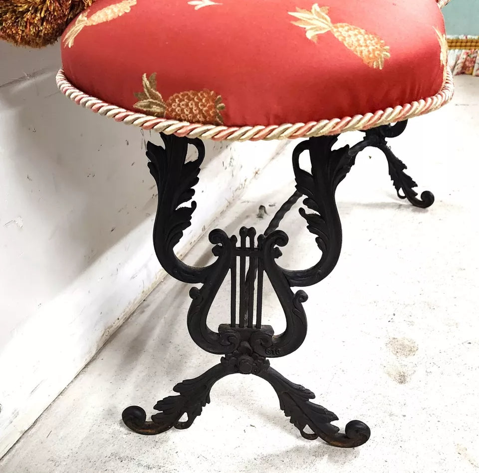 Vintage Bench Iron Lyre Pineapples