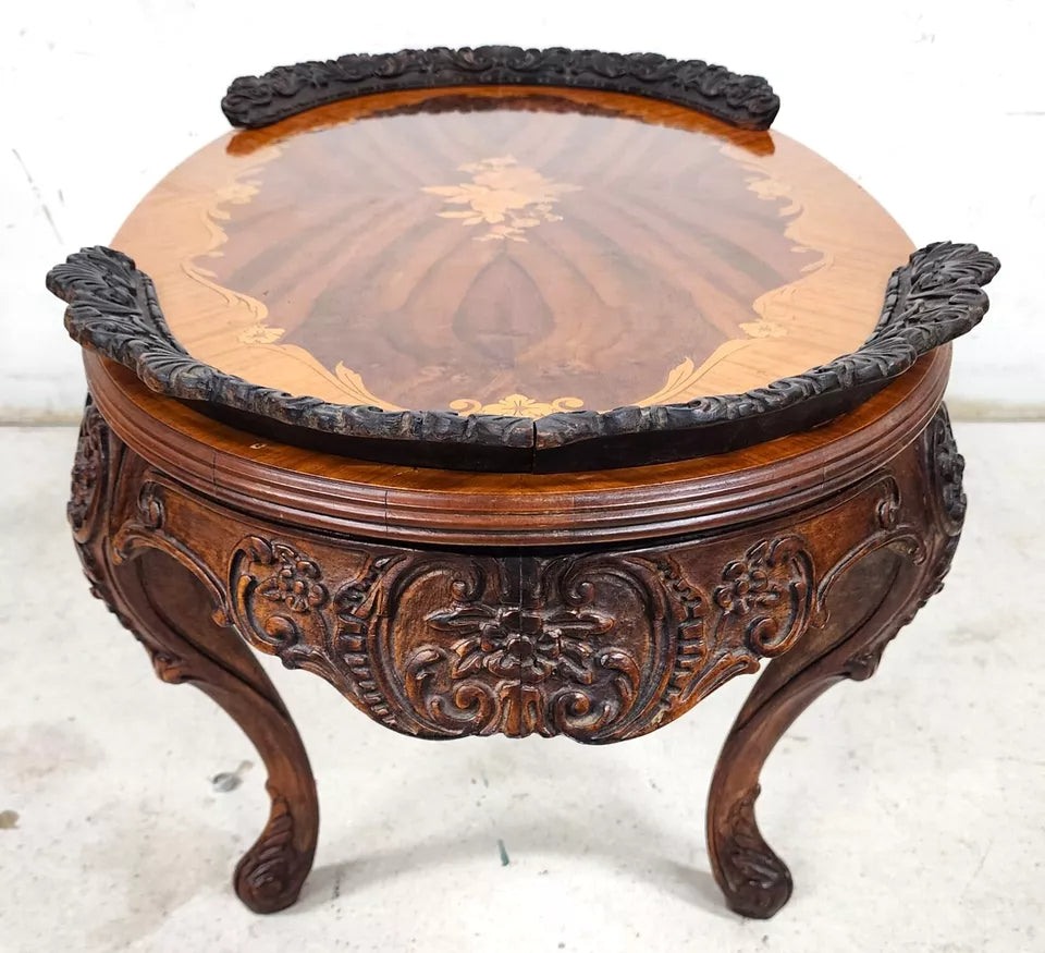 French Louis XV Coffee Table Walnut Marquetry