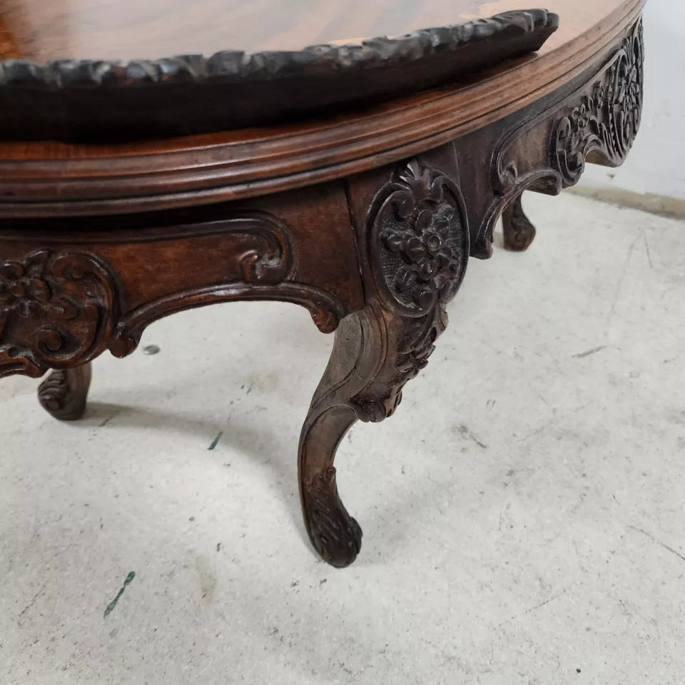 French Louis XV Coffee Table Walnut Marquetry