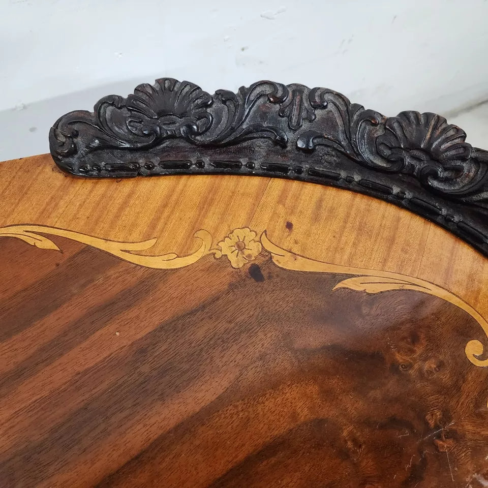 French Louis XV Coffee Table Walnut Marquetry