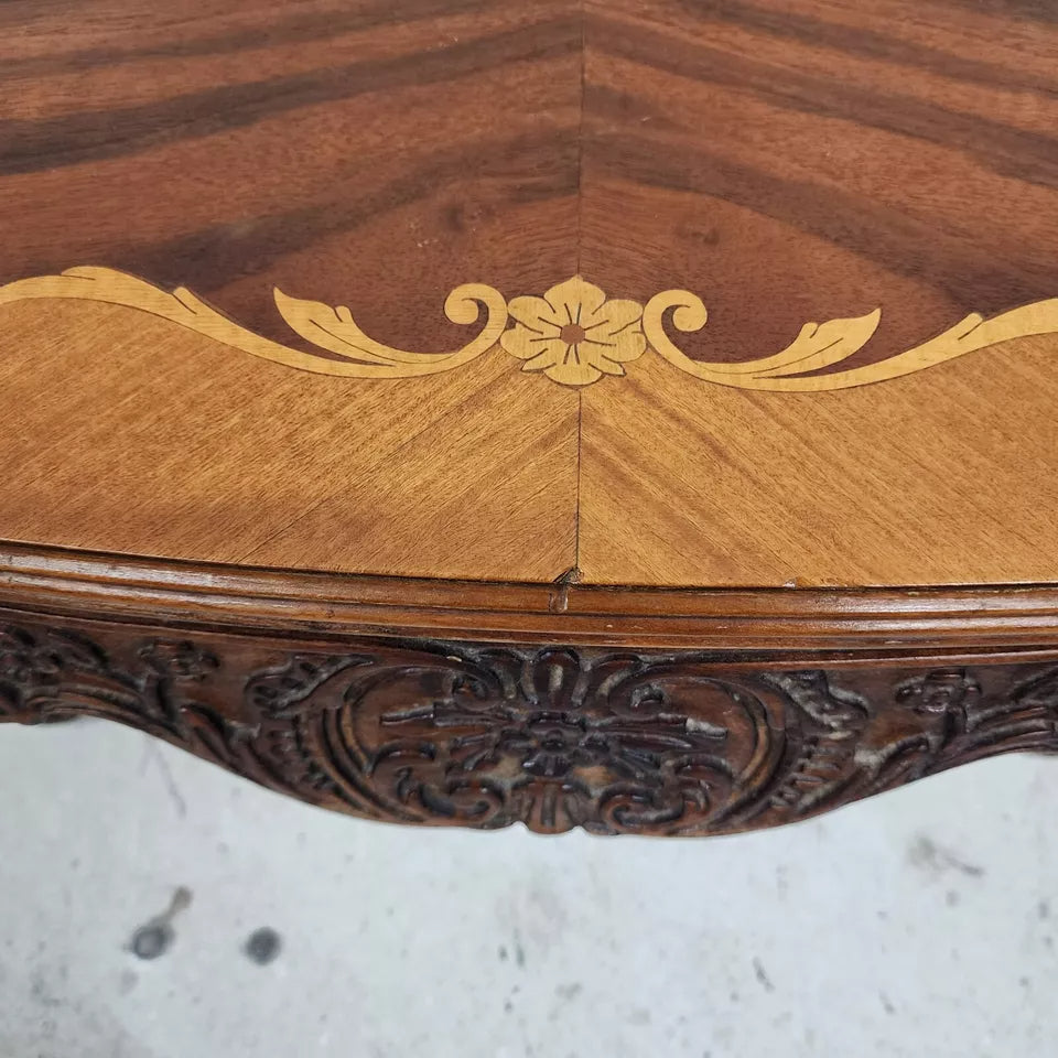 French Louis XV Coffee Table Walnut Marquetry