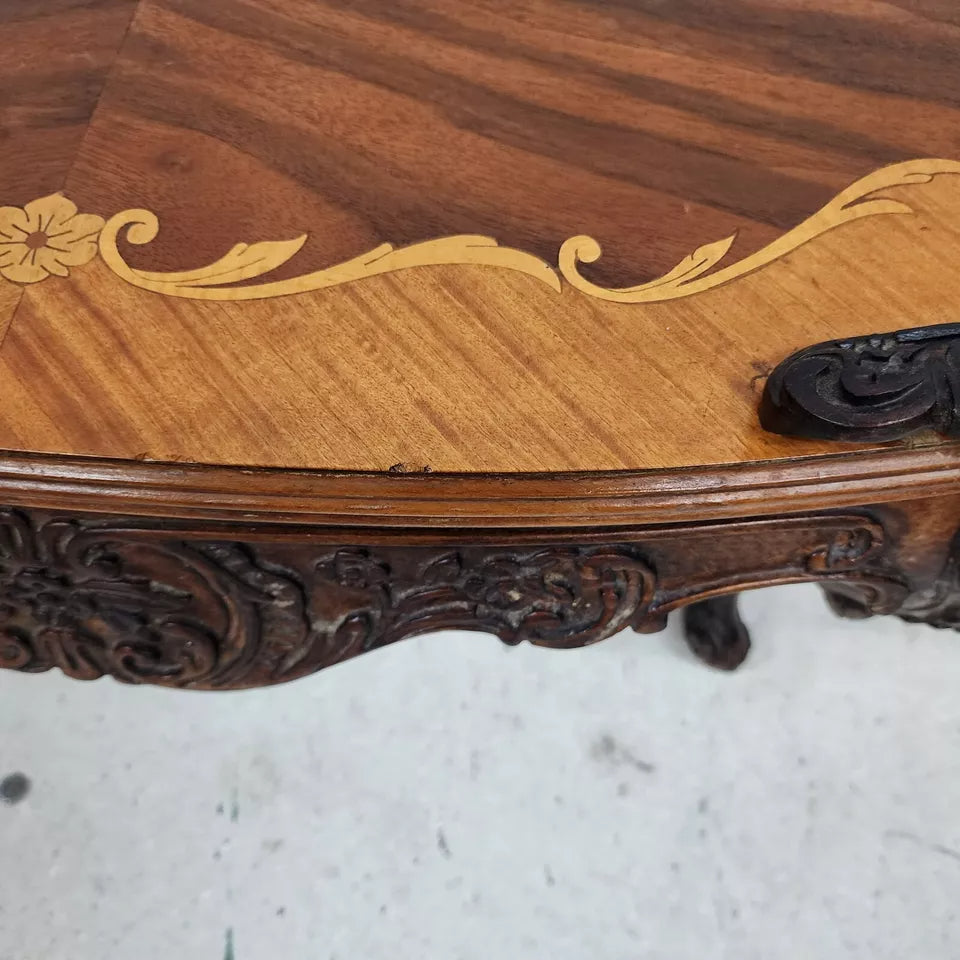 French Louis XV Coffee Table Walnut Marquetry