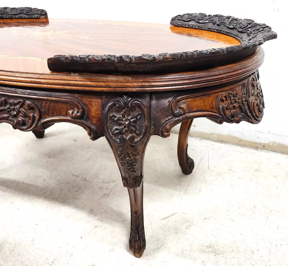 French Louis XV Coffee Table Walnut Marquetry