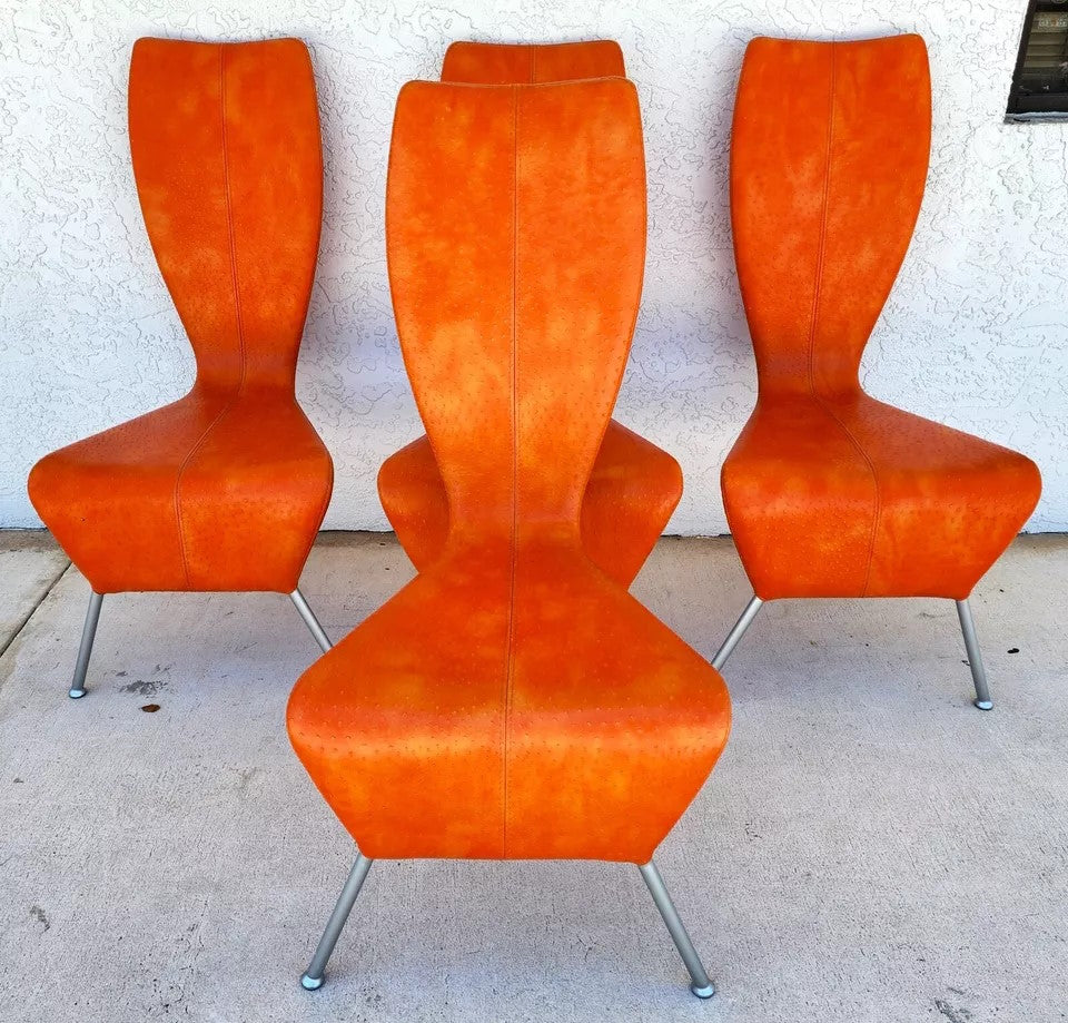 MCM Leather Dining Chairs Ostrich Italian French by La Tour Eiffel 1887