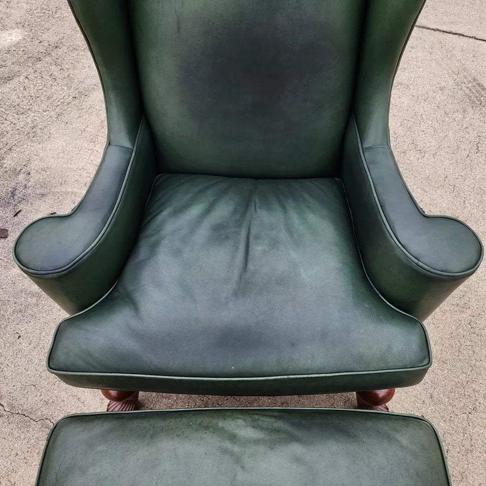 Vintage Lexington Leather Wingback Chair Ottoman Palmer Home Collection 1960s