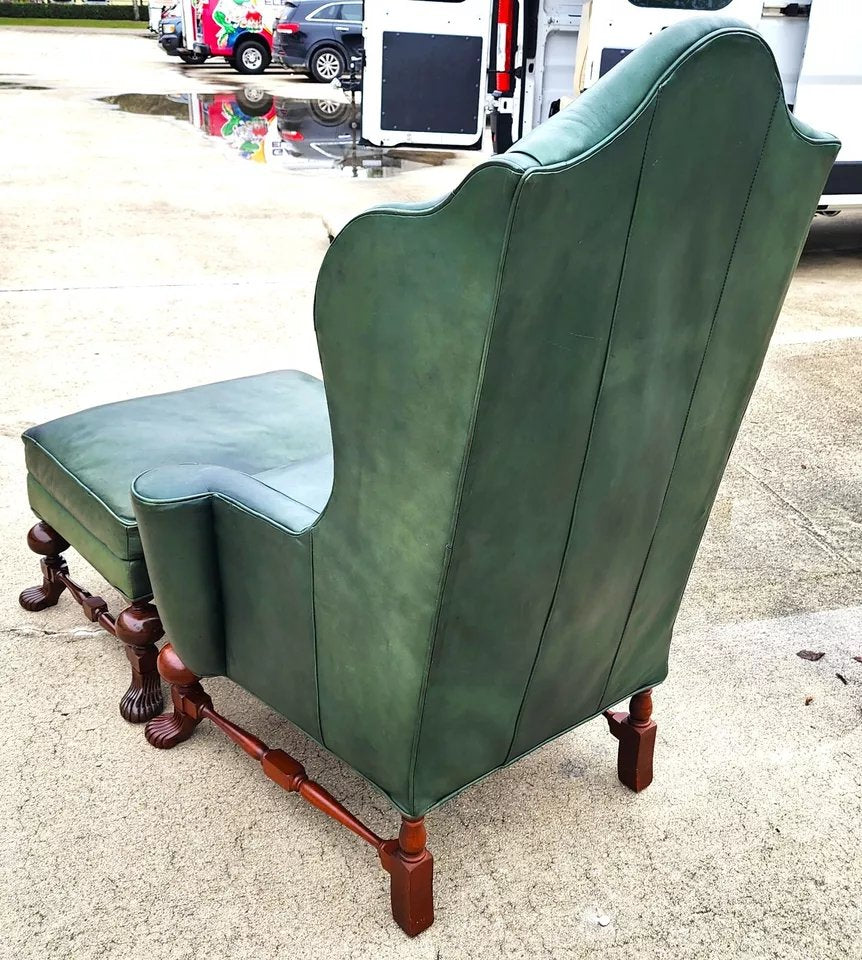 Vintage Lexington Leather Wingback Chair Ottoman Palmer Home Collection 1960s