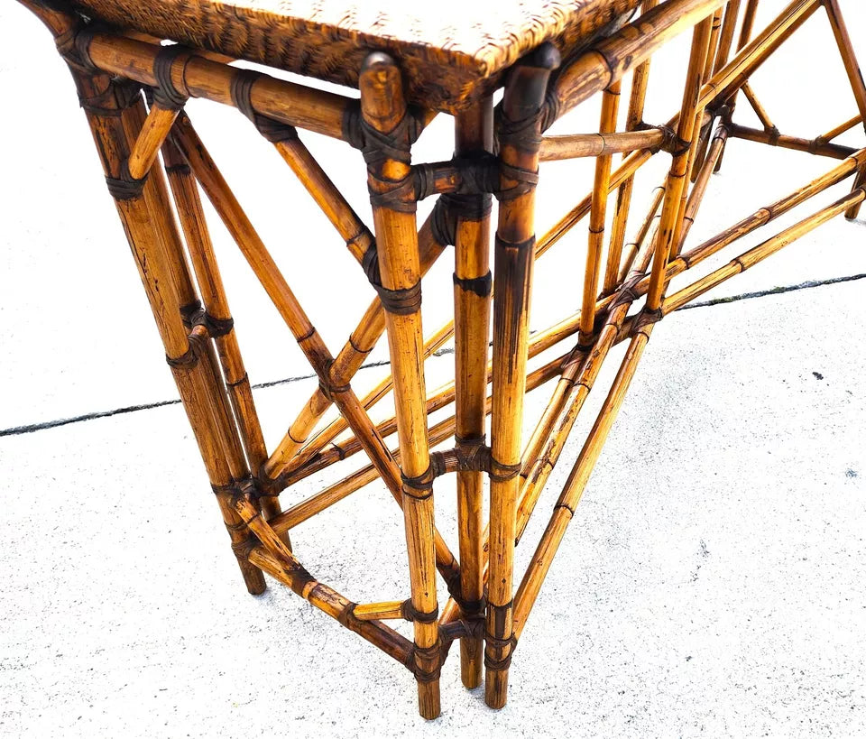 McGuire Style Bamboo Coconut Console Table Huge 6 foot