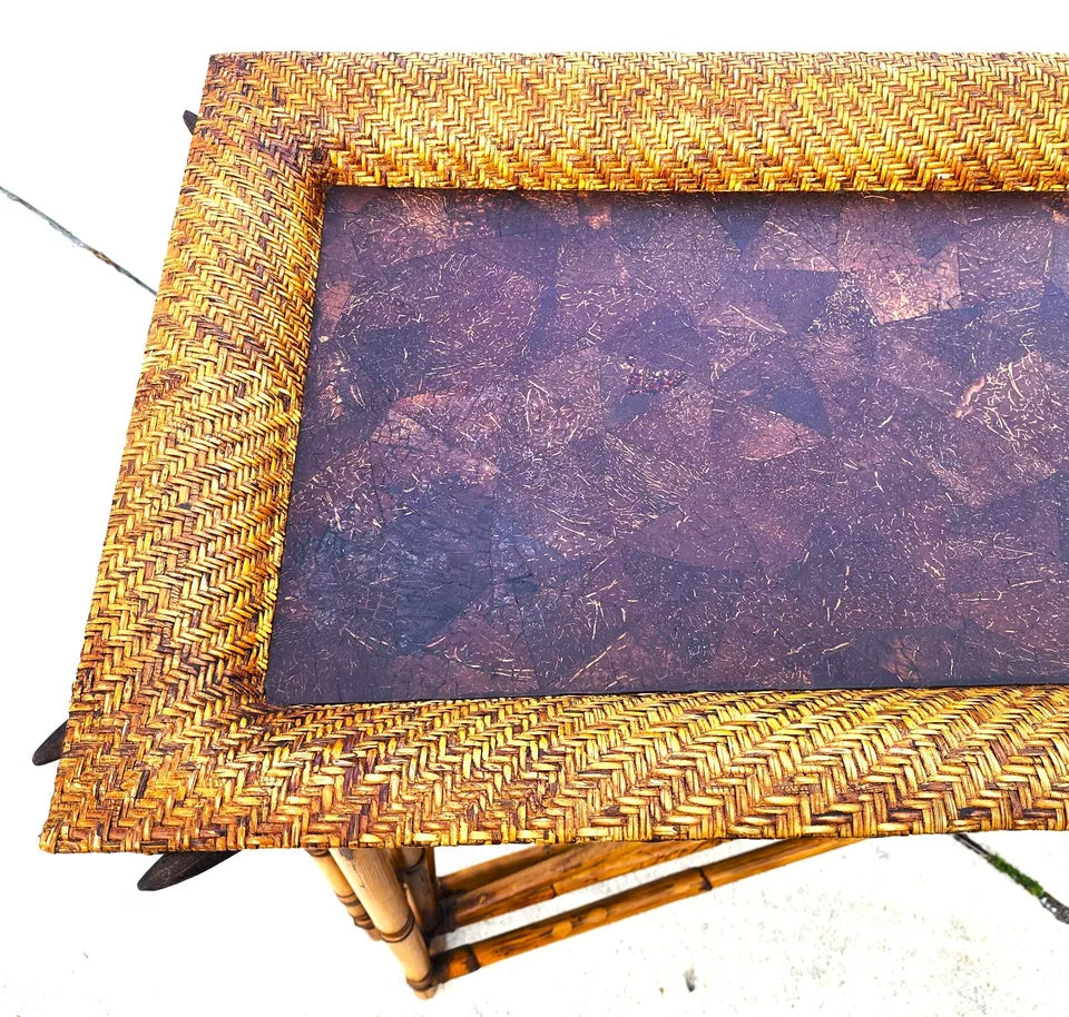 McGuire Style Bamboo Coconut Console Table Huge 6 foot