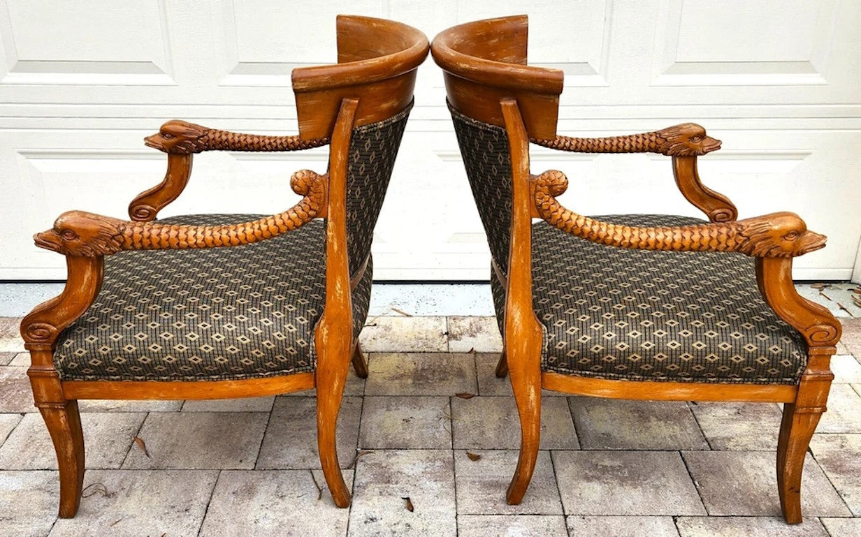 Meyer Gunther Martini French Empire Swan Armchairs Pair