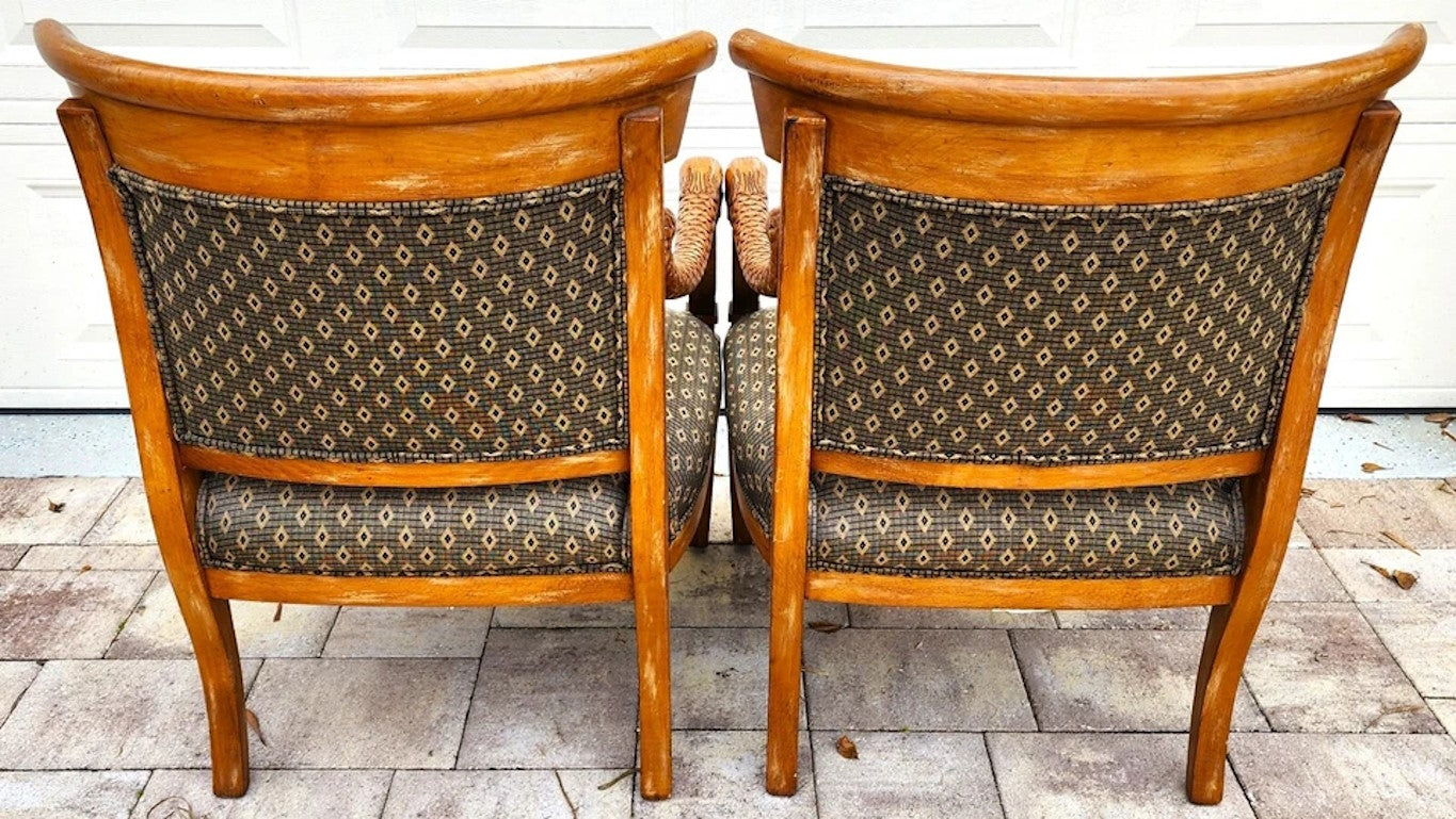 Meyer Gunther Martini French Empire Swan Armchairs Pair