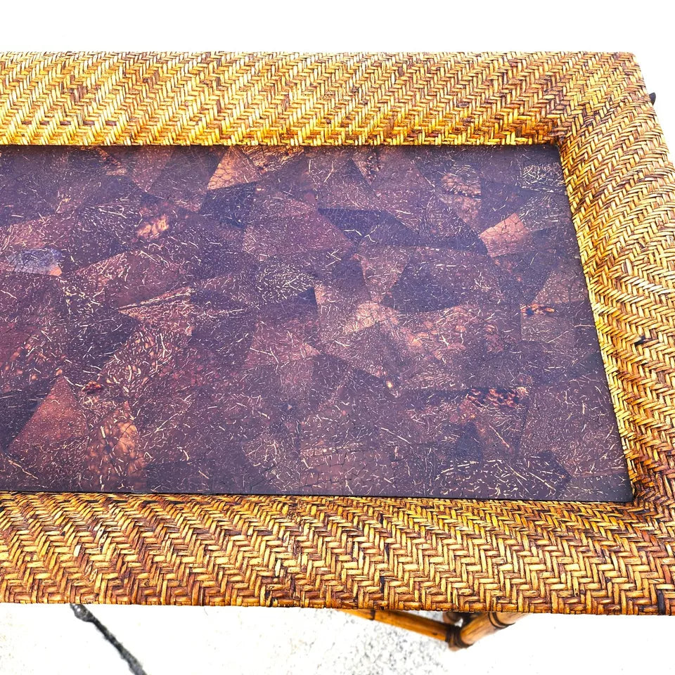 McGuire Style Bamboo Coconut Console Table Huge 6 foot