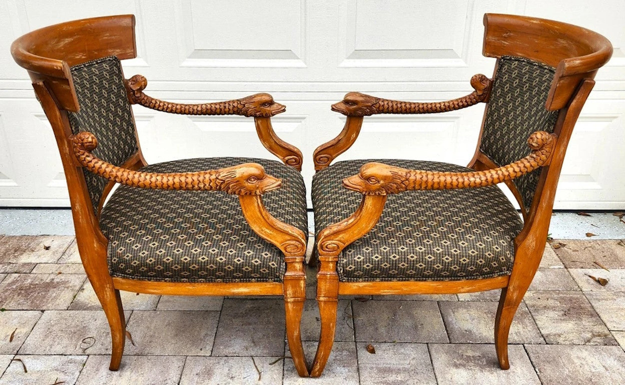 Meyer Gunther Martini French Empire Swan Armchairs Pair
