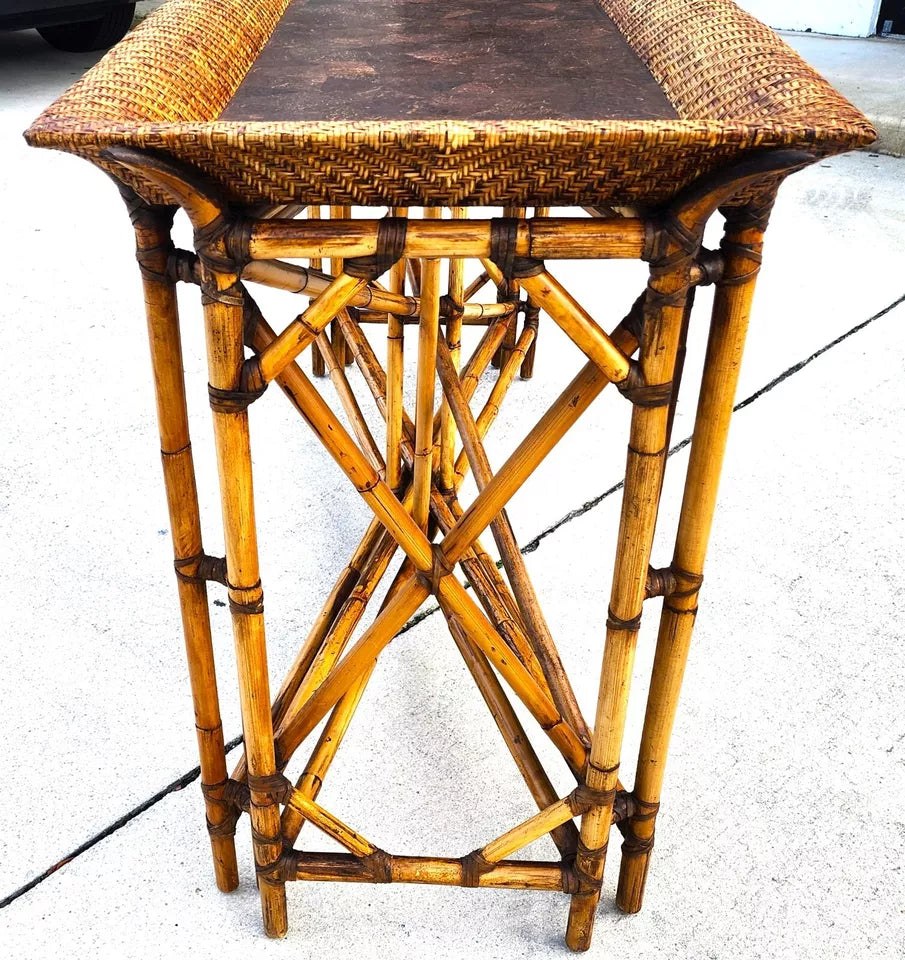 McGuire Style Bamboo Coconut Console Table Huge 6 foot