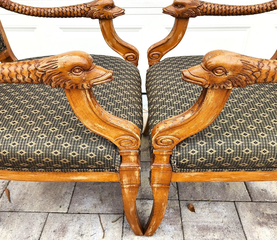Meyer Gunther Martini French Empire Swan Armchairs Pair