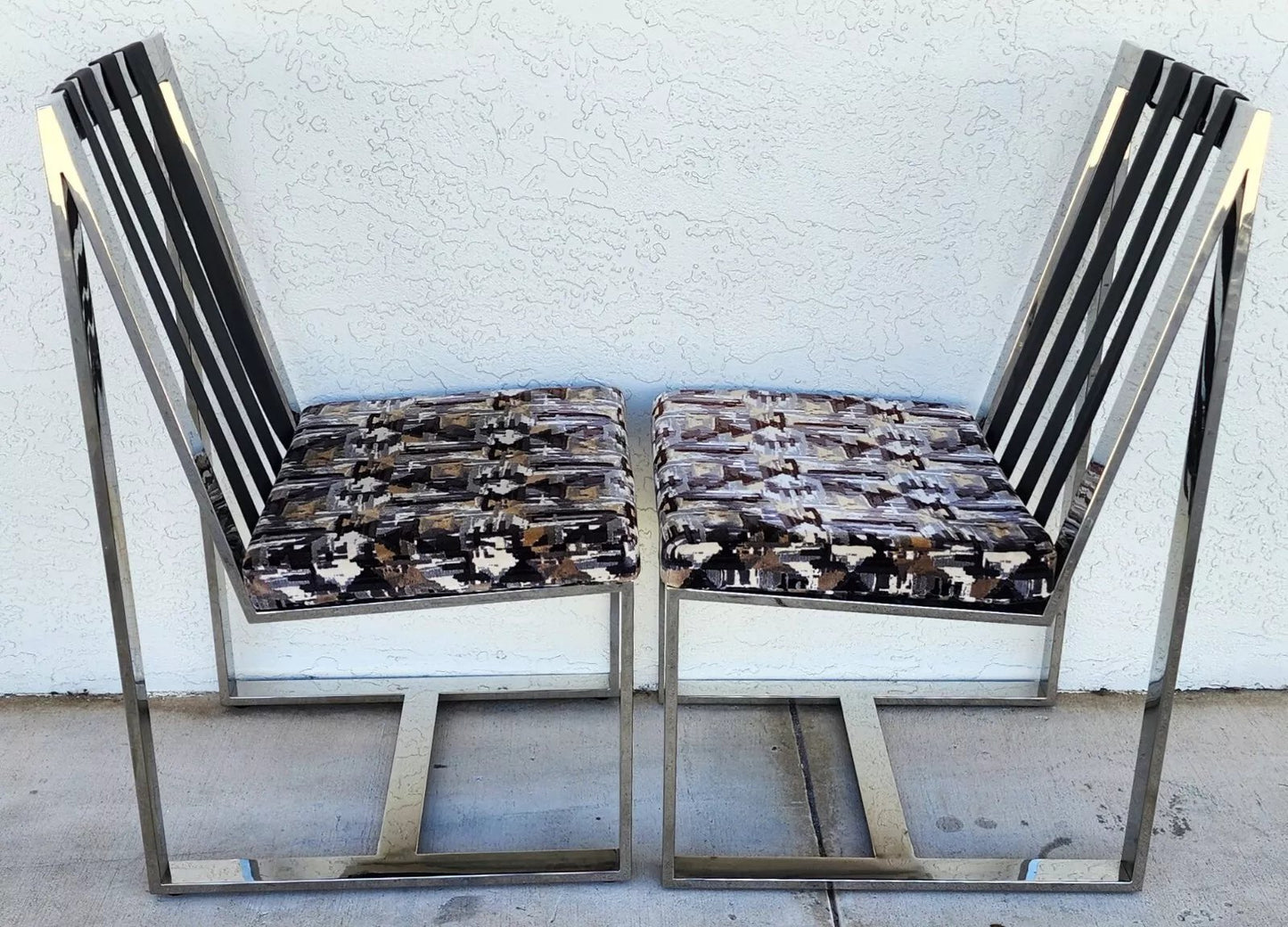 Milo Baughman Chairs MCM Stainless Steel Pair