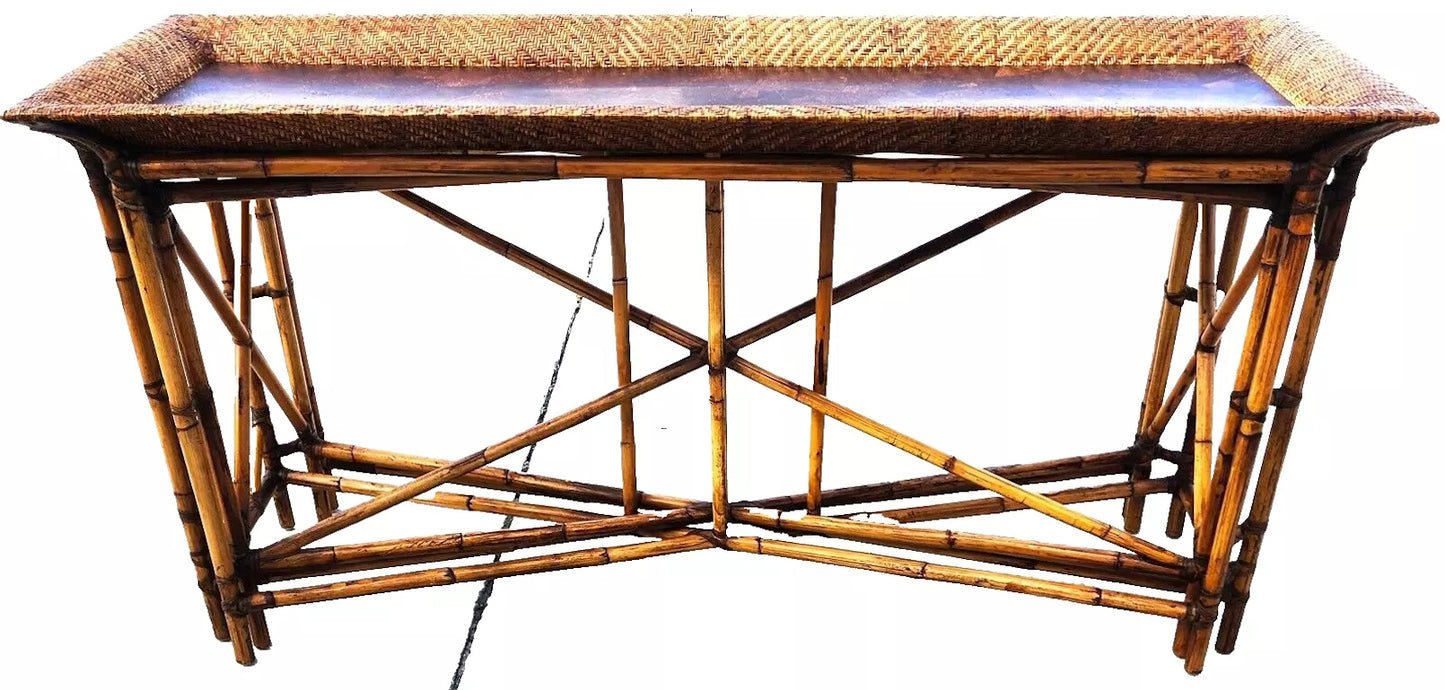 McGuire Style Bamboo Coconut Console Table Huge 6 foot