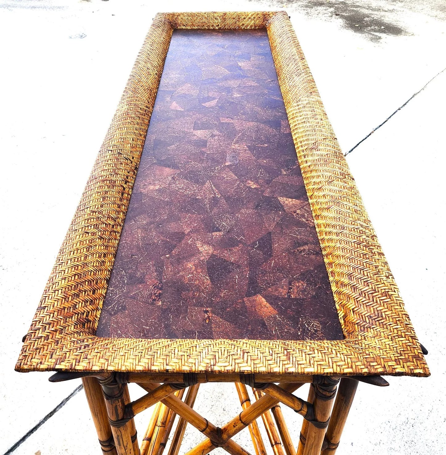 McGuire Style Bamboo Coconut Console Table Huge 6 foot