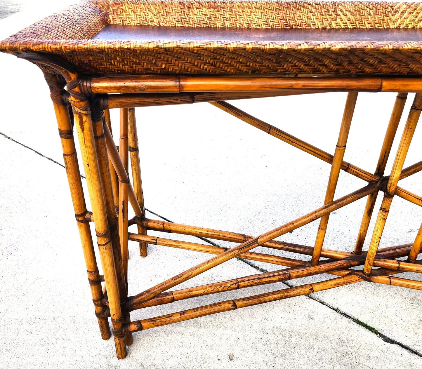 McGuire Style Bamboo Coconut Console Table Huge 6 foot
