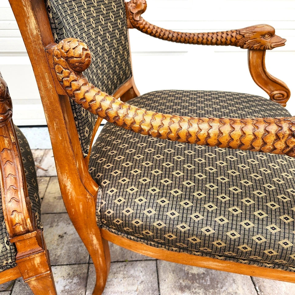 Meyer Gunther Martini French Empire Swan Armchairs Pair