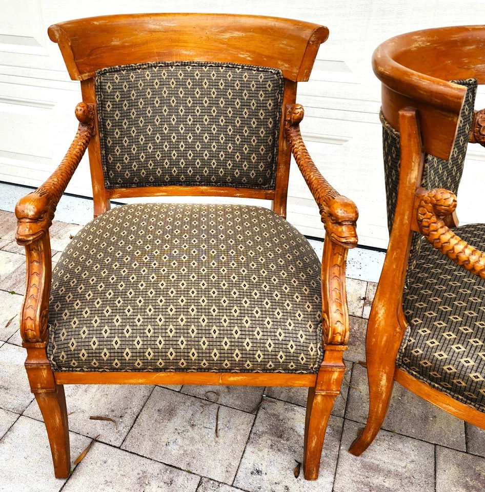 Meyer Gunther Martini French Empire Swan Armchairs Pair