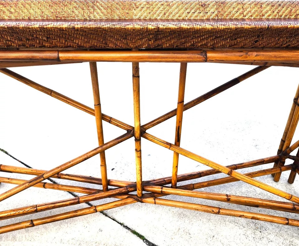 McGuire Style Bamboo Coconut Console Table Huge 6 foot