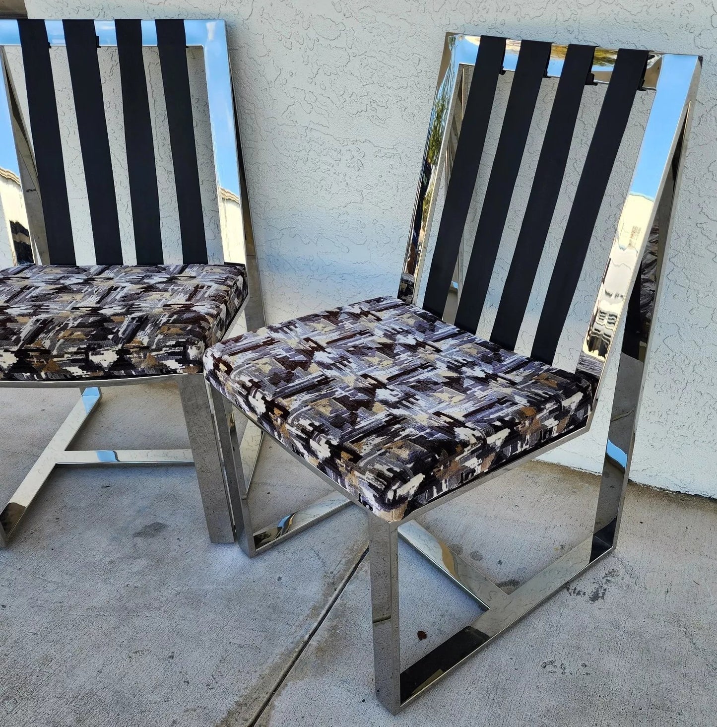 Milo Baughman Chairs MCM Stainless Steel Pair