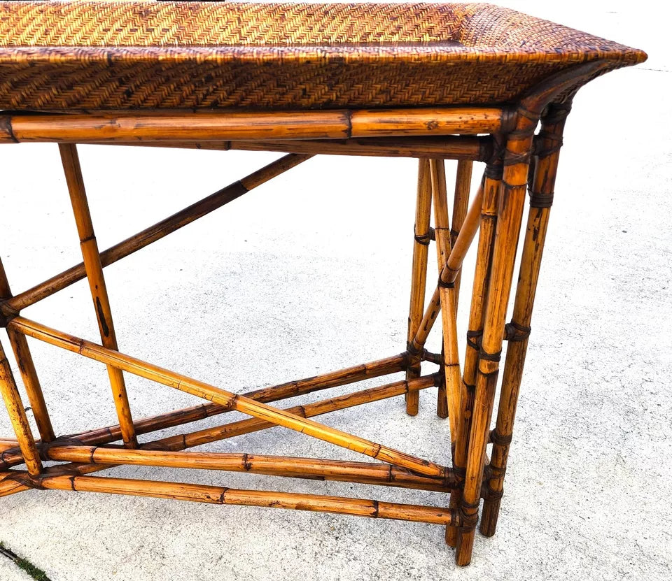McGuire Style Bamboo Coconut Console Table Huge 6 foot