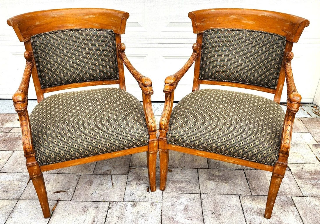 Meyer Gunther Martini French Empire Swan Armchairs Pair