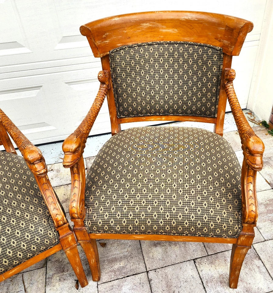 Meyer Gunther Martini French Empire Swan Armchairs Pair