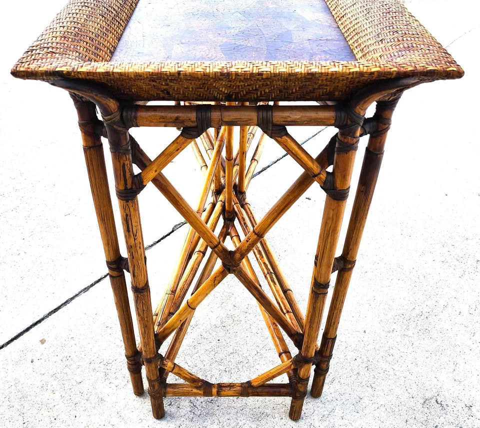 McGuire Style Bamboo Coconut Console Table Huge 6 foot