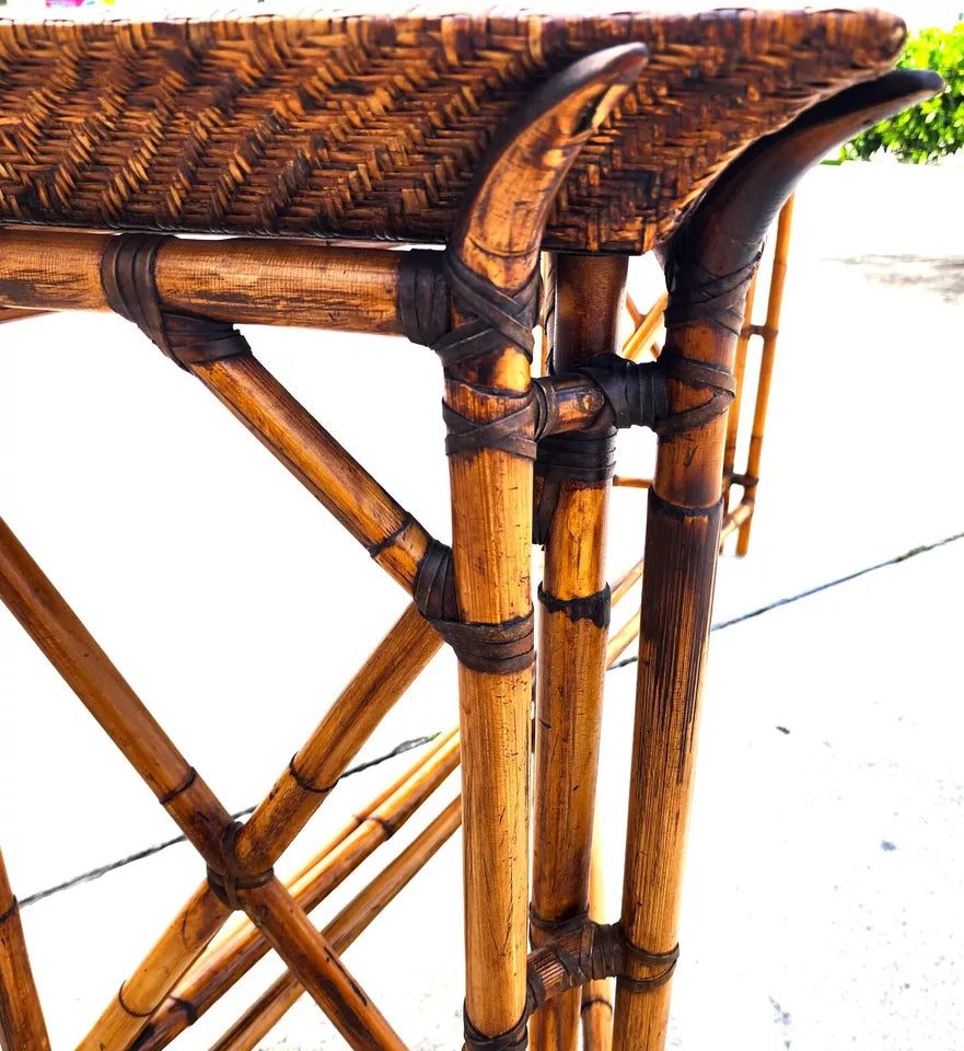 McGuire Style Bamboo Coconut Console Table Huge 6 foot