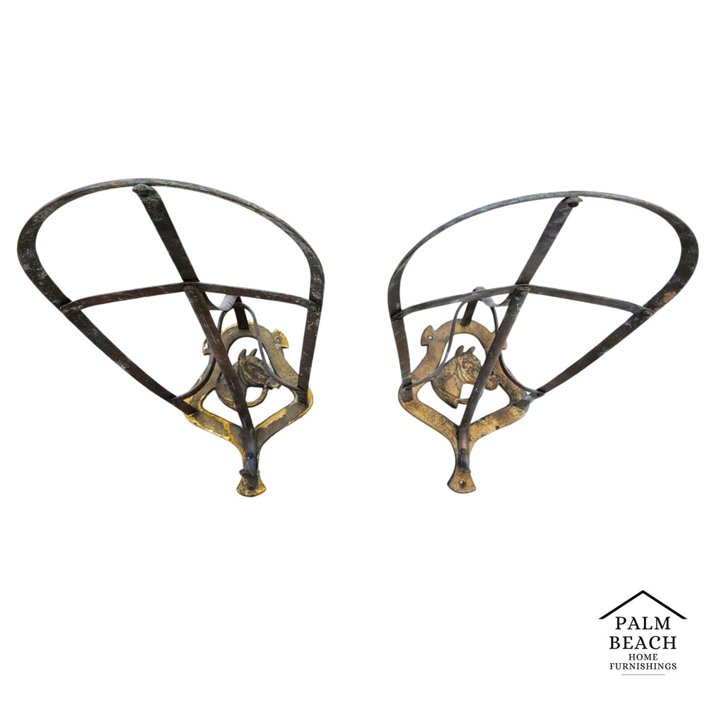 English Horse Saddle Wall Rack Solid Brass Vintage Pair