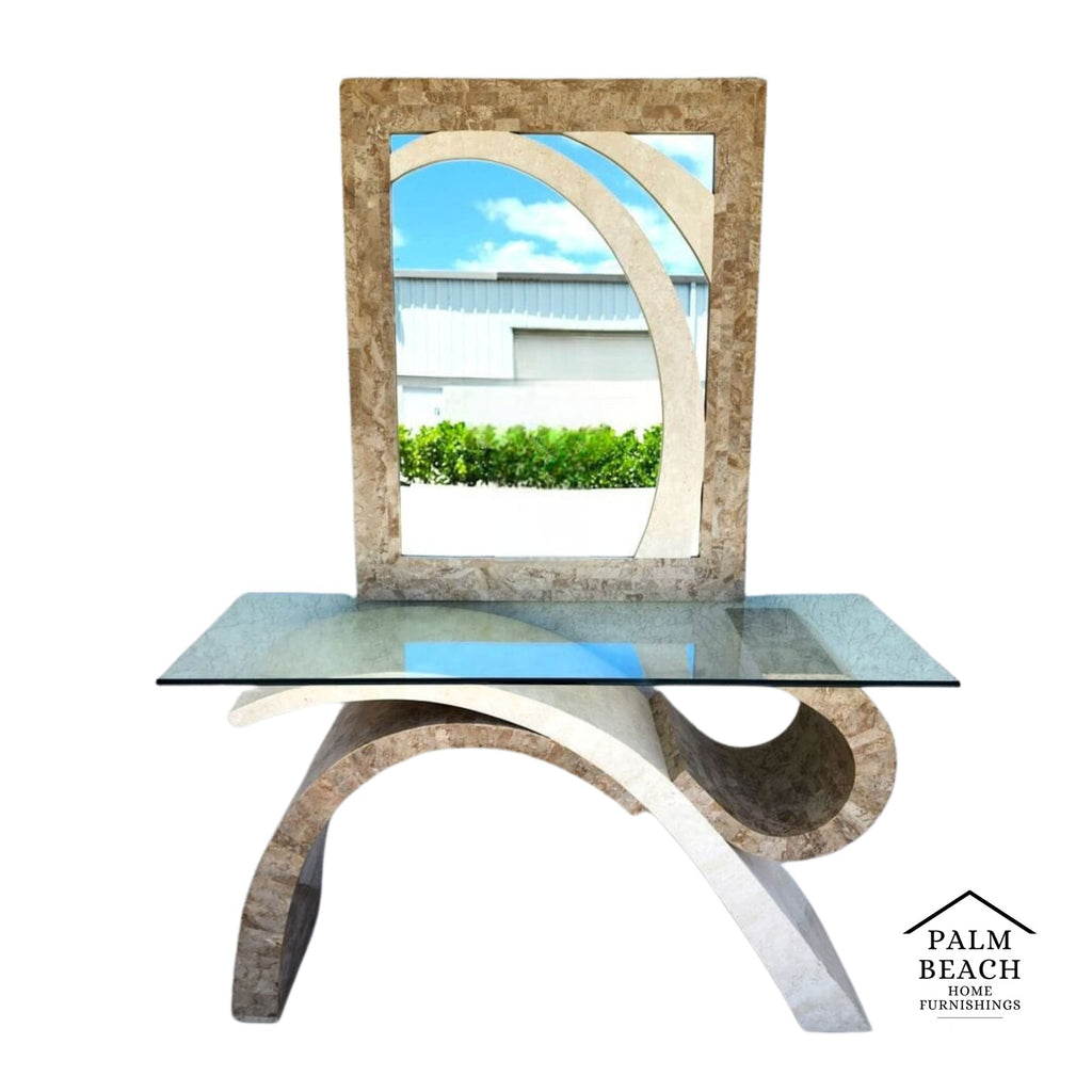 Maitland Smith Sculptural Console Table & Mirror Tessellated Stone Post Modern