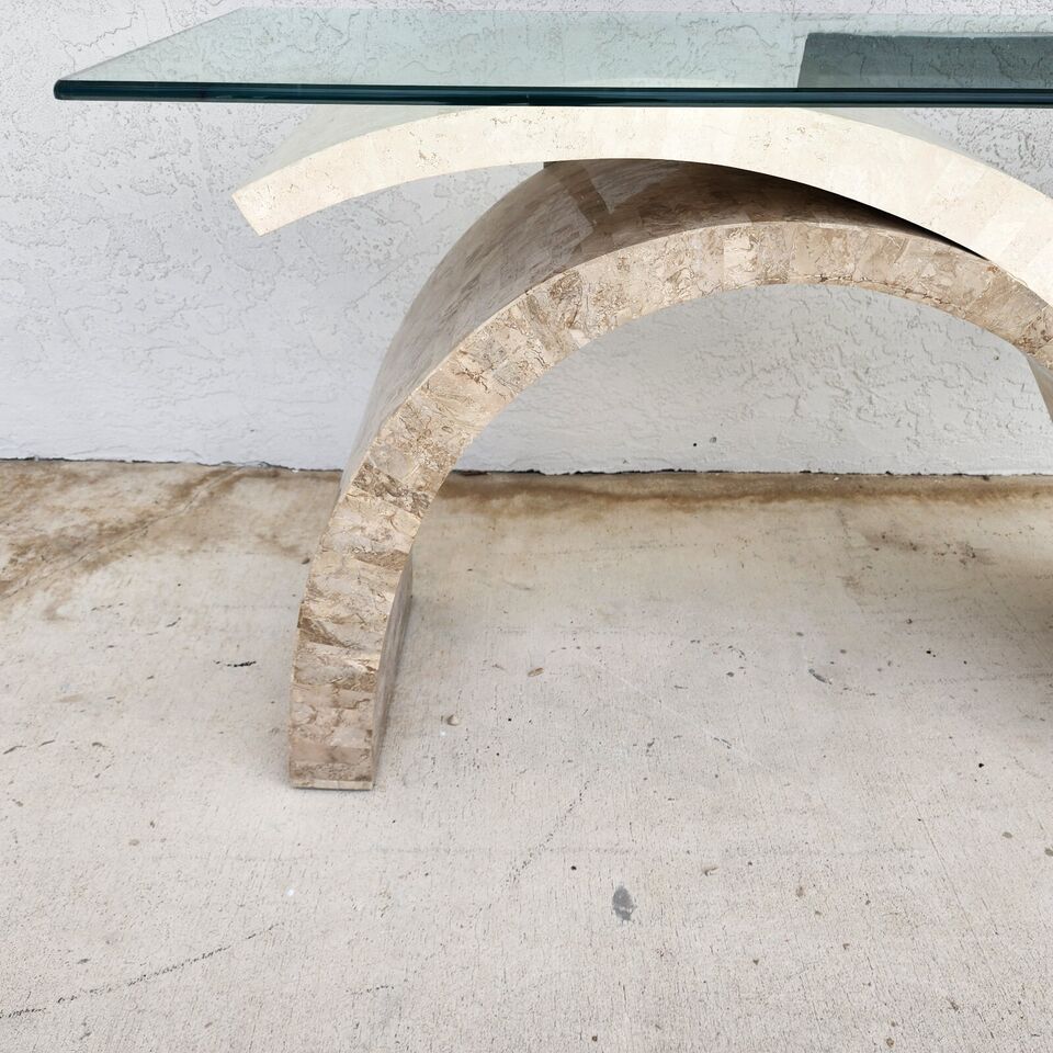 Maitland Smith Sculptural Console Table & Mirror Tessellated Stone Post Modern