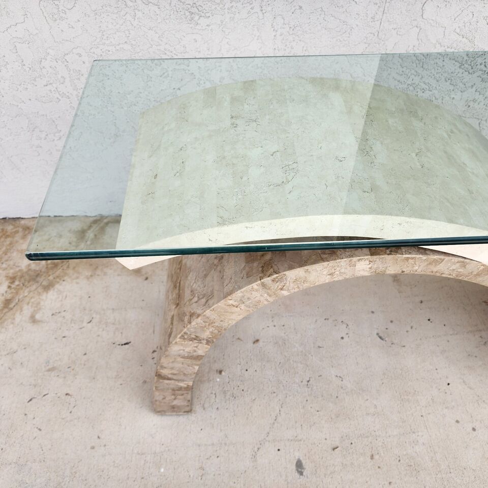 Maitland Smith Sculptural Console Table & Mirror Tessellated Stone Post Modern