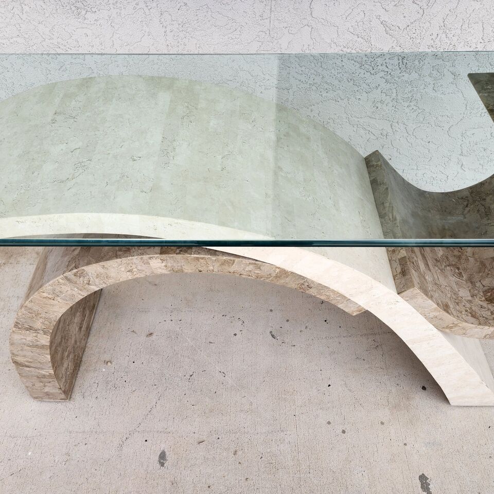 Maitland Smith Sculptural Console Table & Mirror Tessellated Stone Post Modern