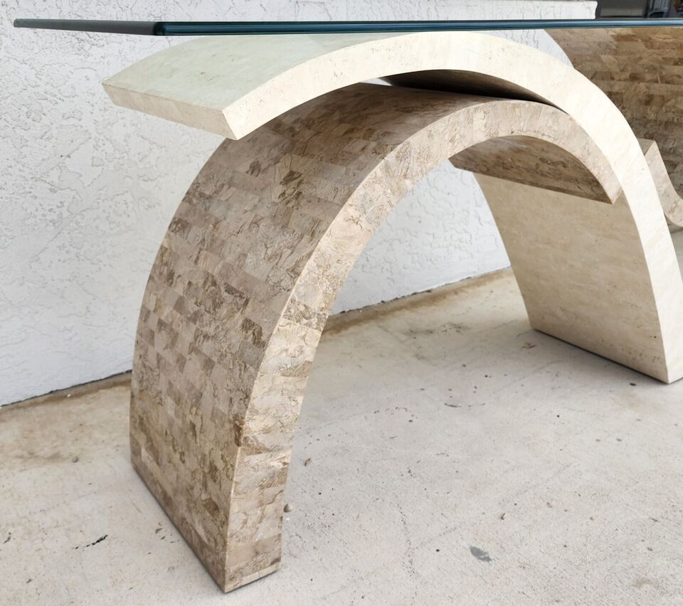 Maitland Smith Sculptural Console Table & Mirror Tessellated Stone Post Modern