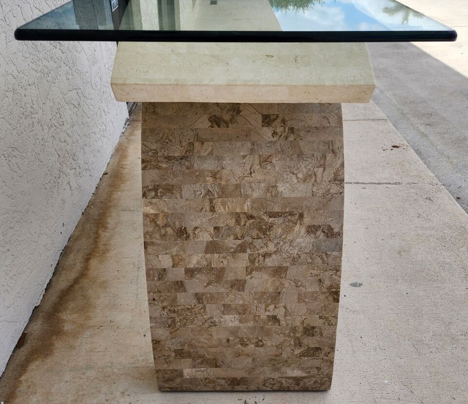 Maitland Smith Sculptural Console Table & Mirror Tessellated Stone Post Modern