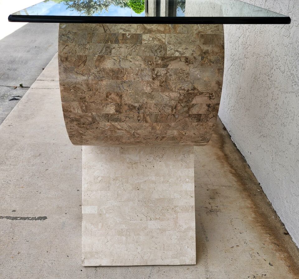 Maitland Smith Sculptural Console Table & Mirror Tessellated Stone Post Modern