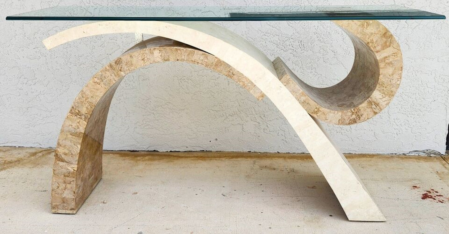 Maitland Smith Sculptural Console Table & Mirror Tessellated Stone Post Modern