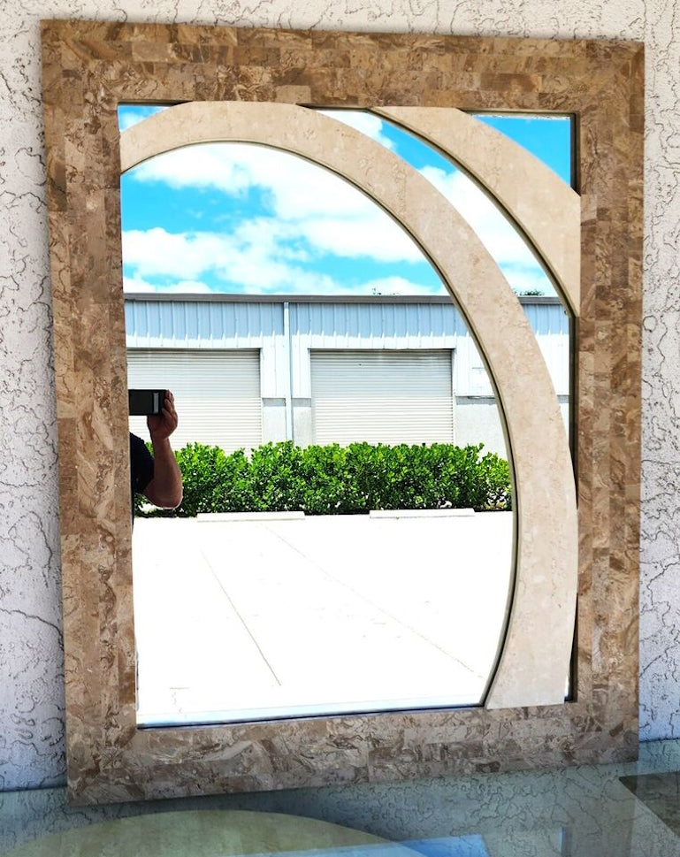 Maitland Smith Sculptural Console Table & Mirror Tessellated Stone Post Modern