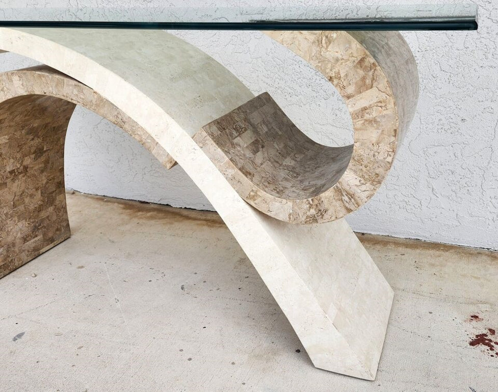 Maitland Smith Sculptural Console Table & Mirror Tessellated Stone Post Modern