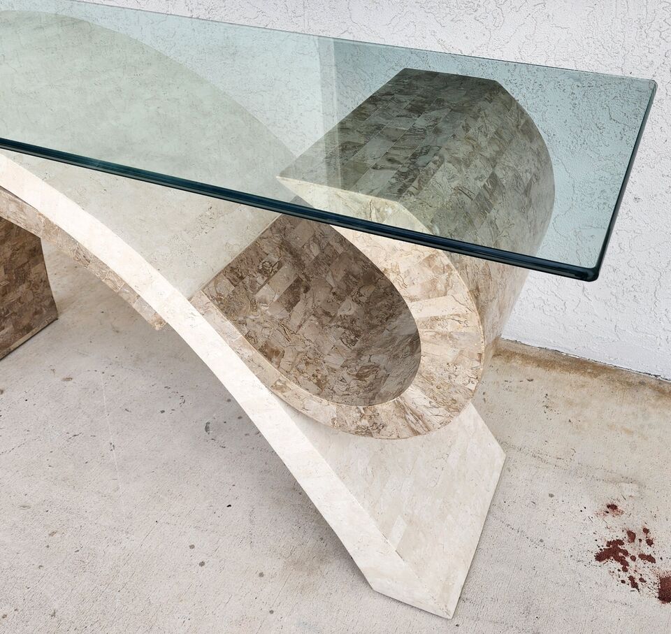 Maitland Smith Sculptural Console Table & Mirror Tessellated Stone Post Modern