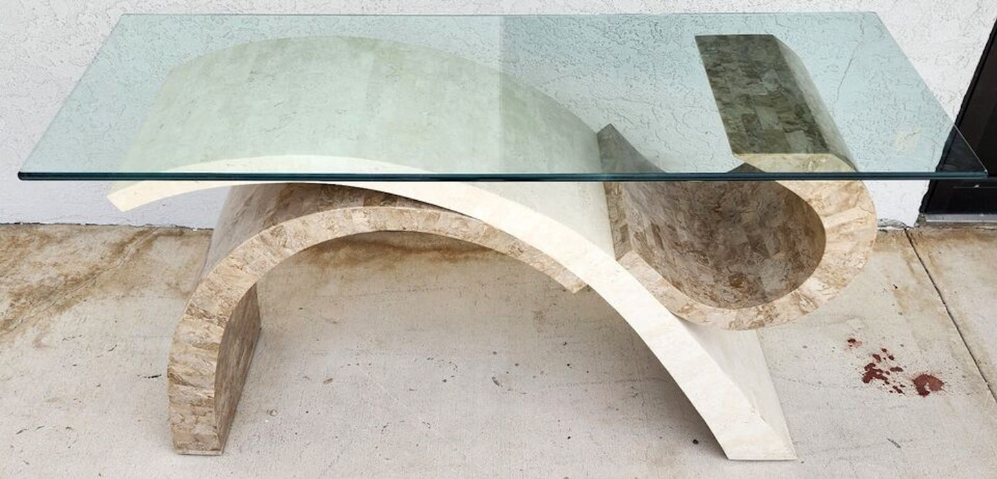Maitland Smith Sculptural Console Table & Mirror Tessellated Stone Post Modern