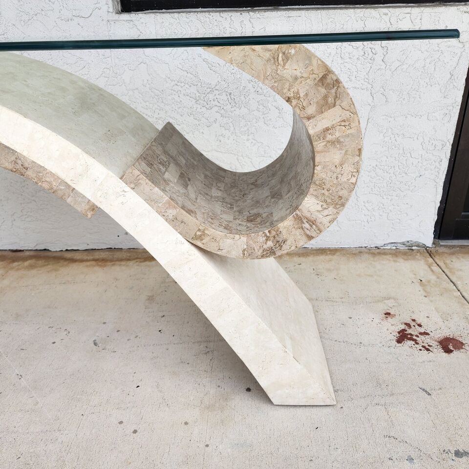 Maitland Smith Sculptural Console Table & Mirror Tessellated Stone Post Modern