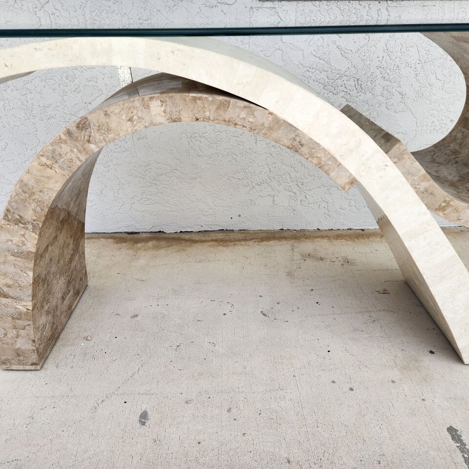 Maitland Smith Sculptural Console Table & Mirror Tessellated Stone Post Modern