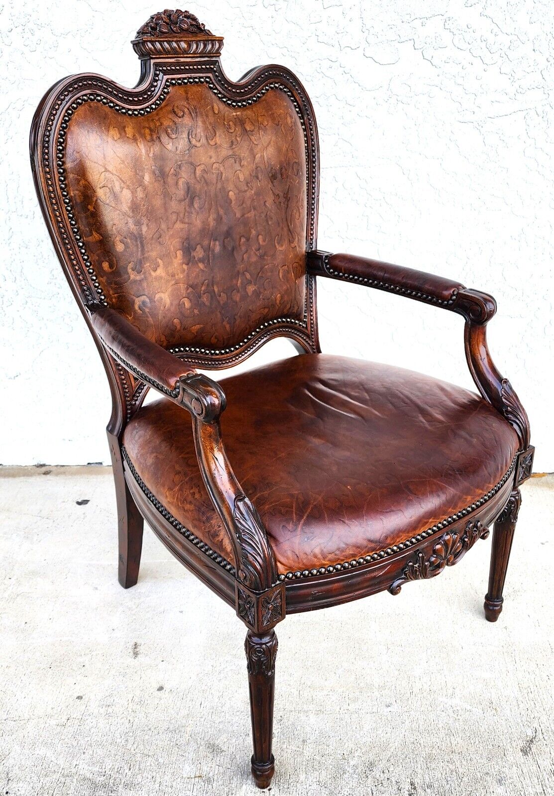 Embossed Leather Desk Armchair by Maitland Smith