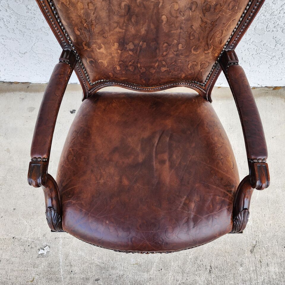 Embossed Leather Desk Armchair by Maitland Smith