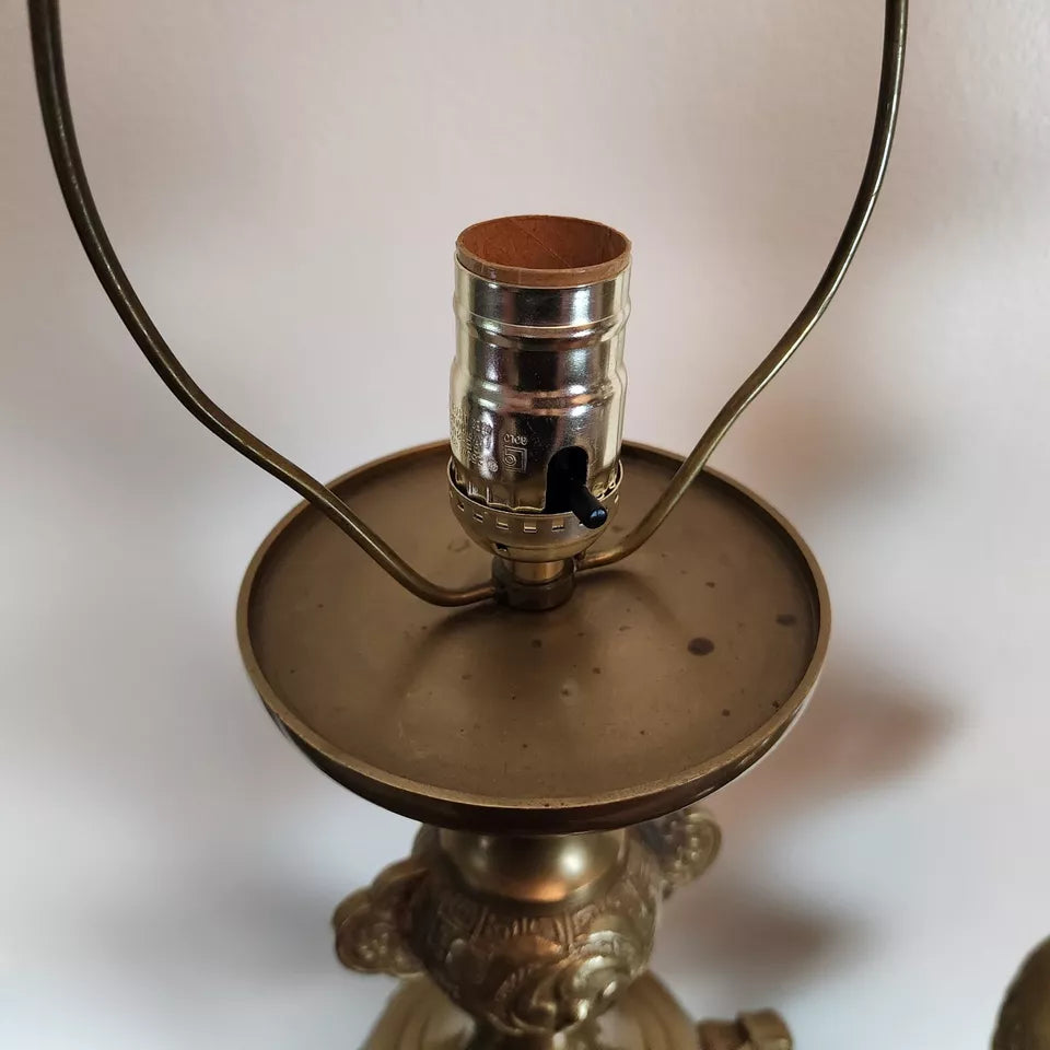 James Mont Style Foo Dog Chinoiserie Brass Lamps Vintage Pair