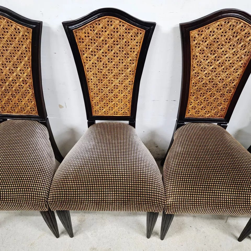 French Art Nouveau Dining Chairs Double Caned Set of 4